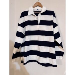 New NWT Old Navy Polo Rugby Striped Shirt 00s Style Y2K White Blue Spring XL